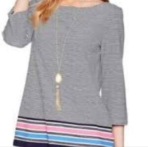 Lilly Pulitzer Gray Striped Boatneck Top with Pink and Blue Accents